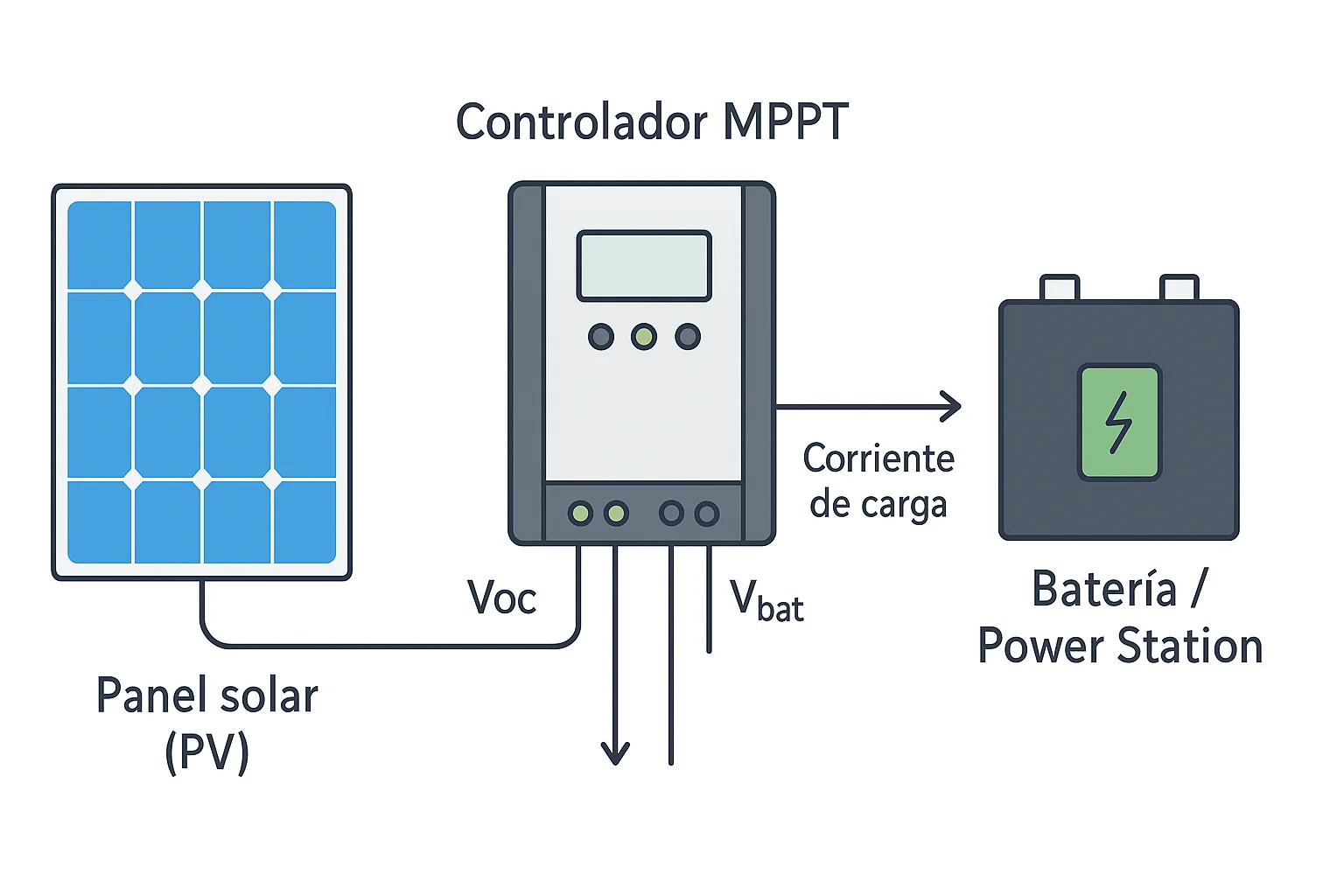 Esquema simple de controlador MPPT entre panel y batería